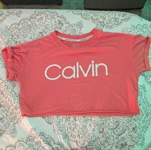 Medium Calvin Klein Salmon Pink/Orange Cropped T-Shirt